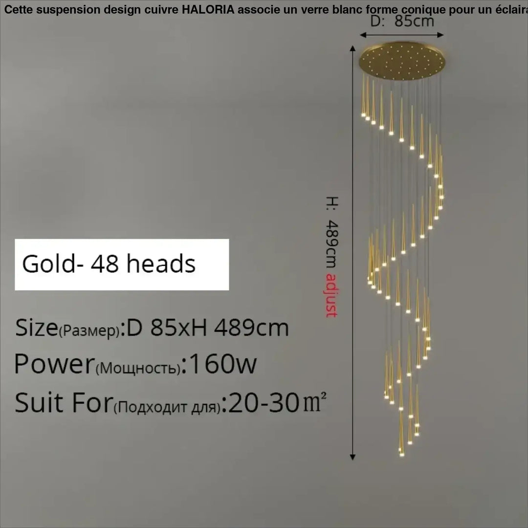 Suspension luminaire de luxe dorée pour escalier moderne