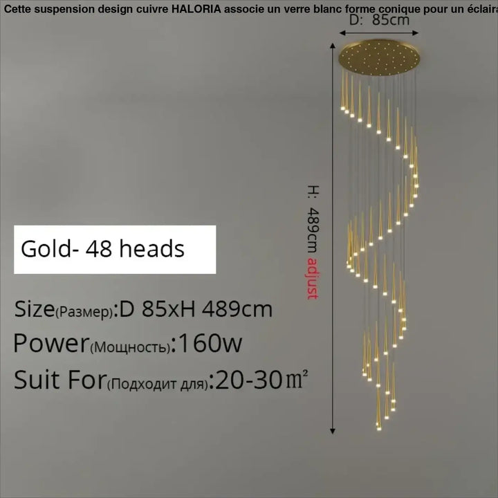 Suspension luminaire de luxe dorée pour escalier moderne