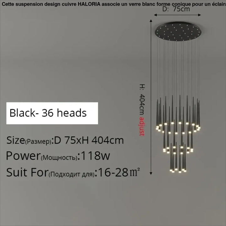 Suspension luminaire de luxe dorée pour escalier moderne