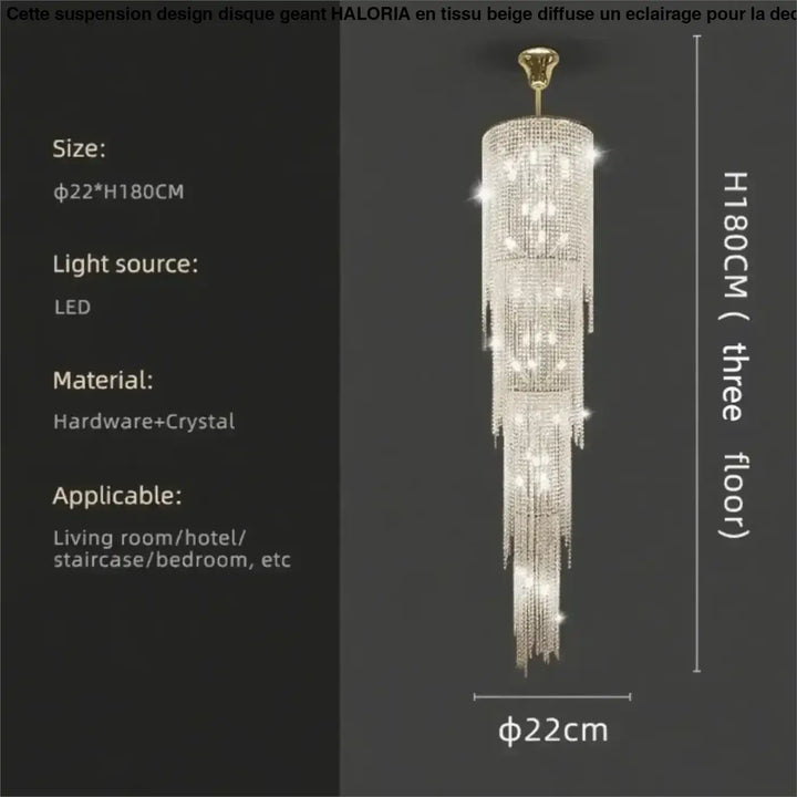 Suspension cristal longue verticale luxe éclairage led