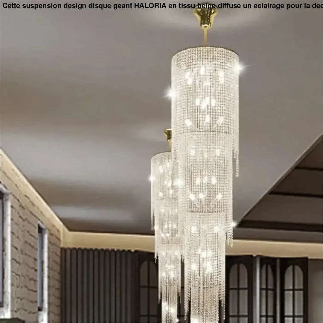 Suspension cristal longue verticale luxe éclairage led