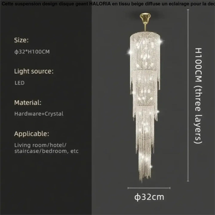 Suspension cristal longue verticale luxe éclairage led