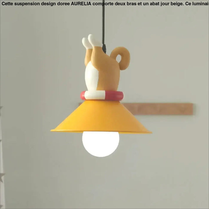 Suspension avec petits chiots décoratifs lampe jaune et blanc