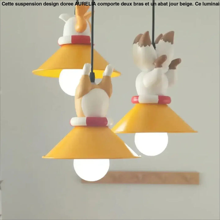 Suspension avec petits chiots décoratifs lampe jaune et blanc