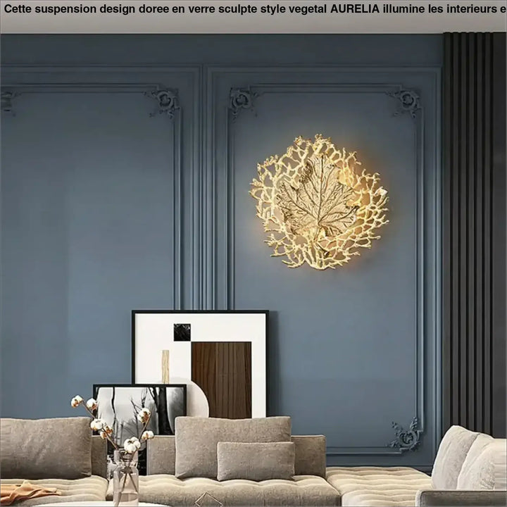 Applique Murale Design Feuille Ronde Métal Doré Élégant