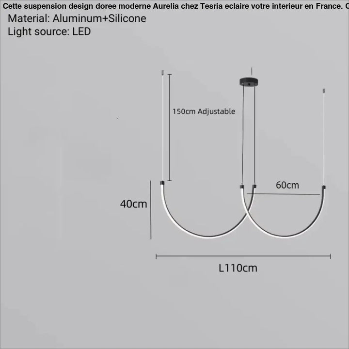 Suspension design doree moderne en aluminium et silicone avec deux bras courbés élégants pour un éclairage suspendu
