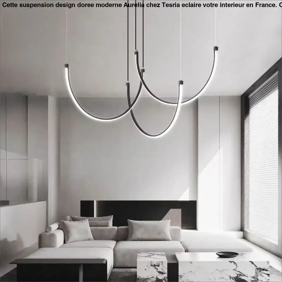 Suspension design doree moderne en led noire et blanche avec design minimaliste courbé pour éclairage contemporain