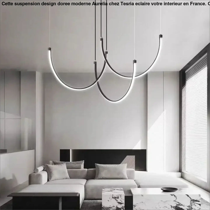 Suspension design doree moderne en led noire et blanche avec design minimaliste courbé pour éclairage contemporain
