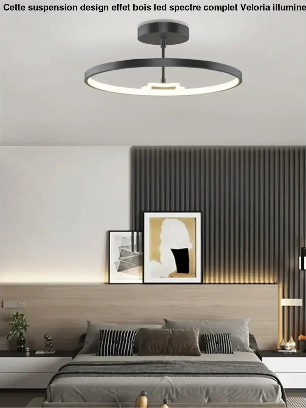 Suspension design effet bois led spectre complet veloria lampe de plafond circulaire noire avec éclairage led intégré minimaliste