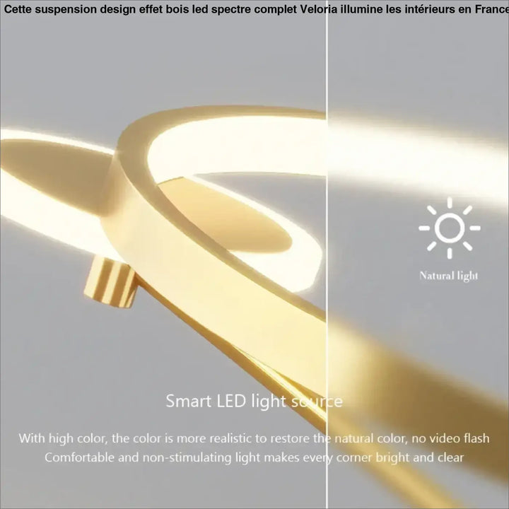 Suspension design effet bois led spectre complet veloria en métal doré avec design torsadé moderne et finition élégante