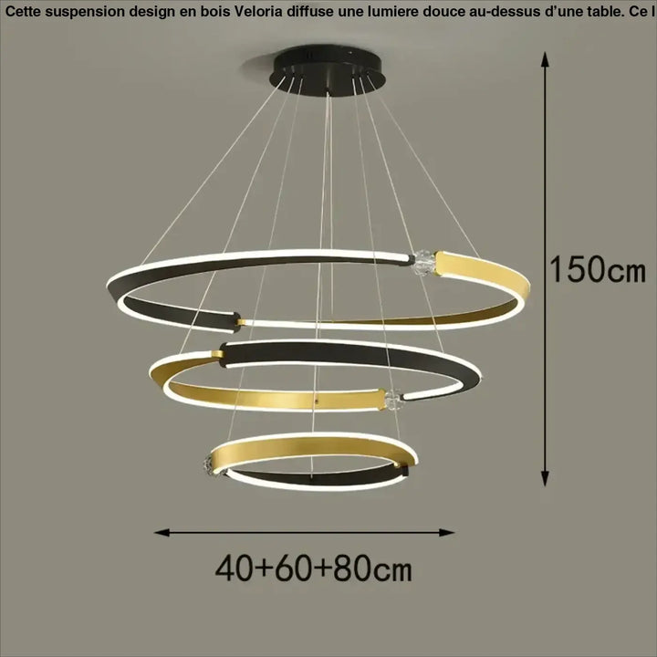 Suspension luminaire led en anneaux dorés design chic