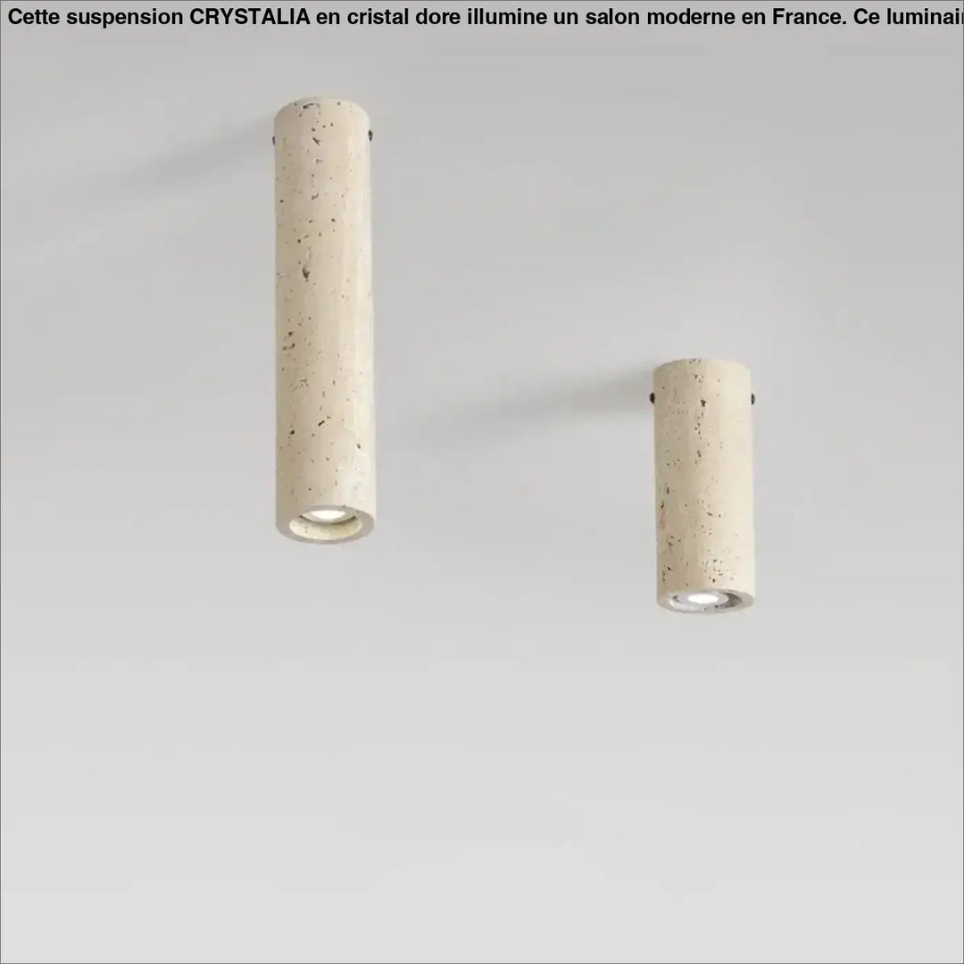 Plafonnier tube élancé effet pierre naturelle élégant