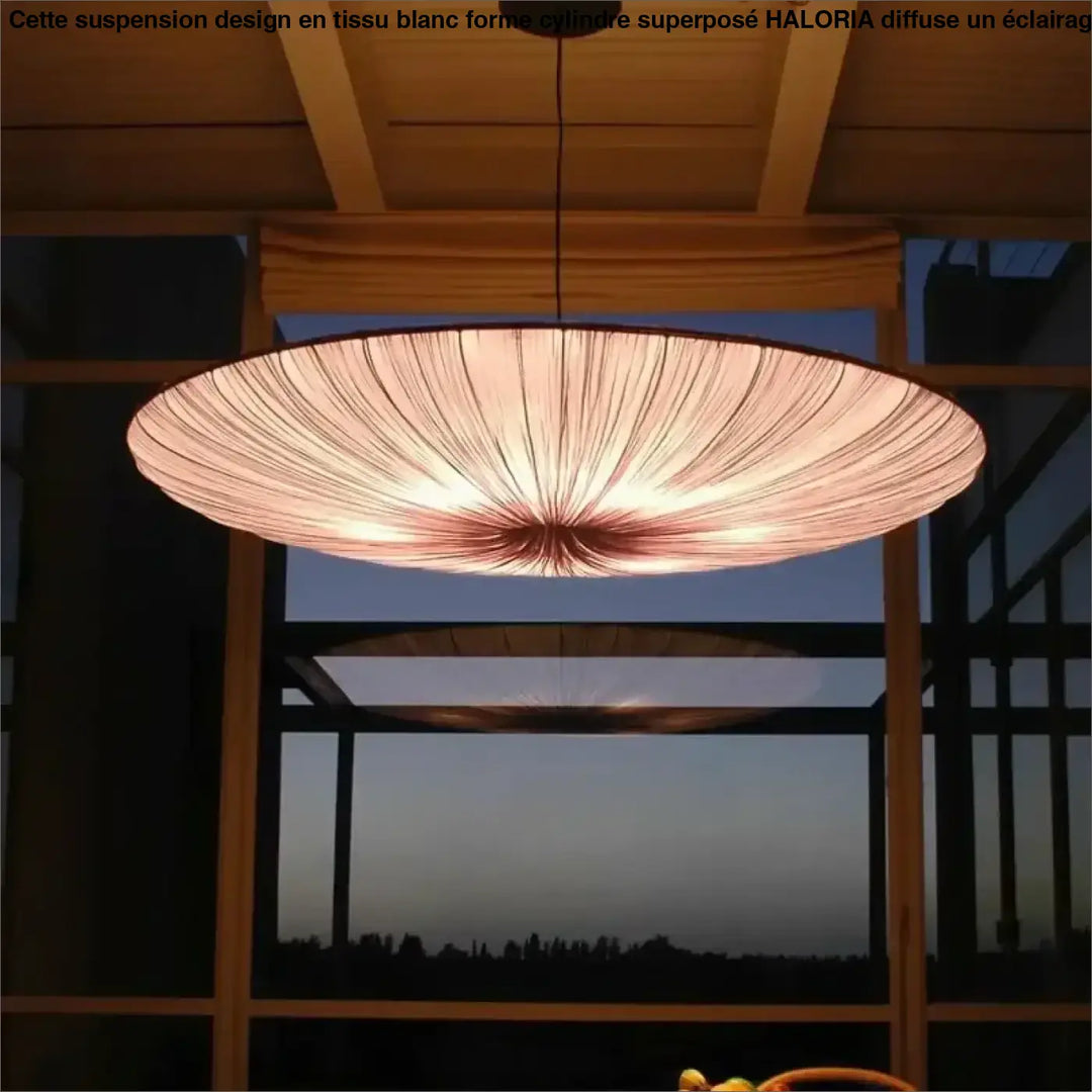 Suspension Design Disque Géant En Tissu Beige Lumineux Élégant