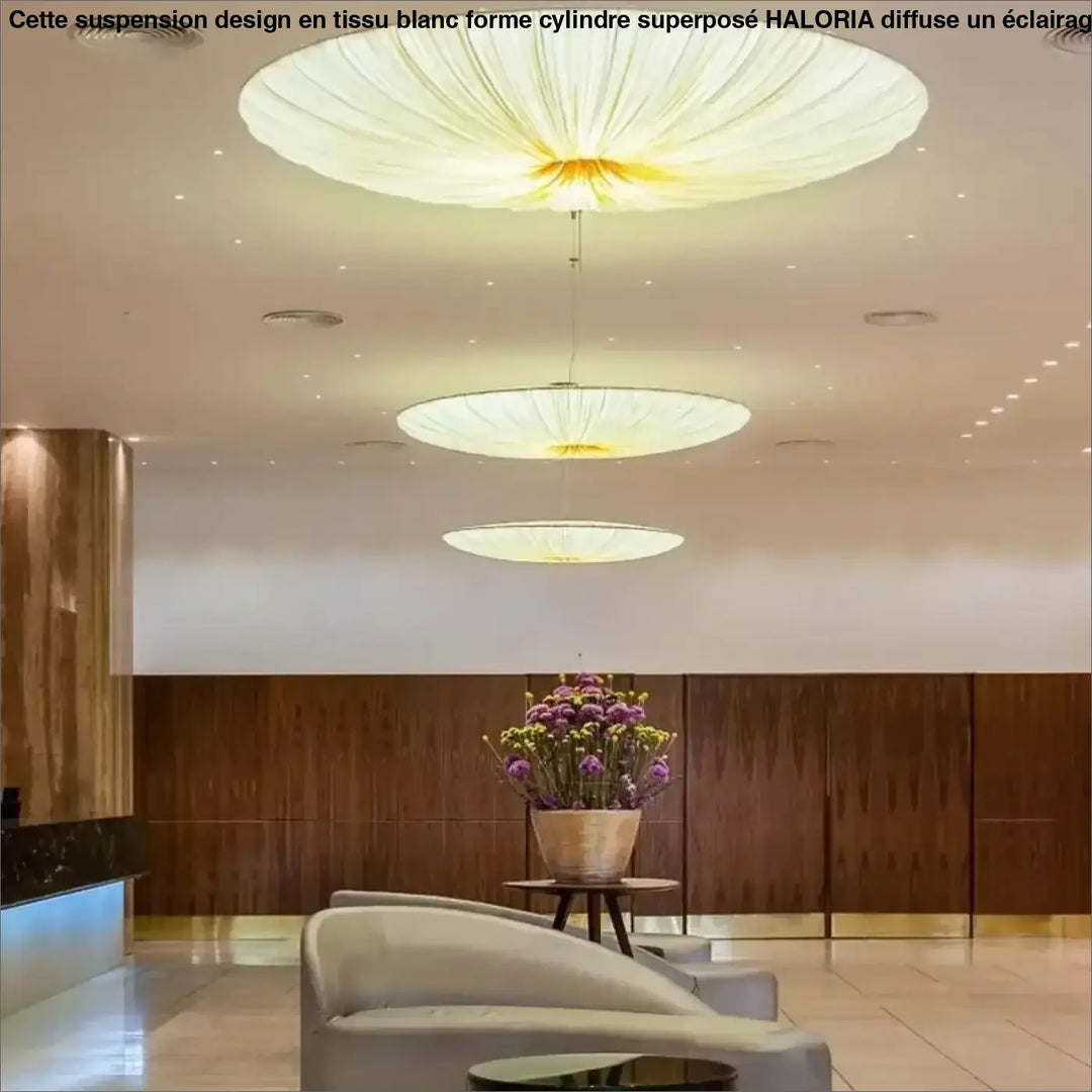 Suspension Design Disque Géant En Tissu Beige Lumineux Élégant