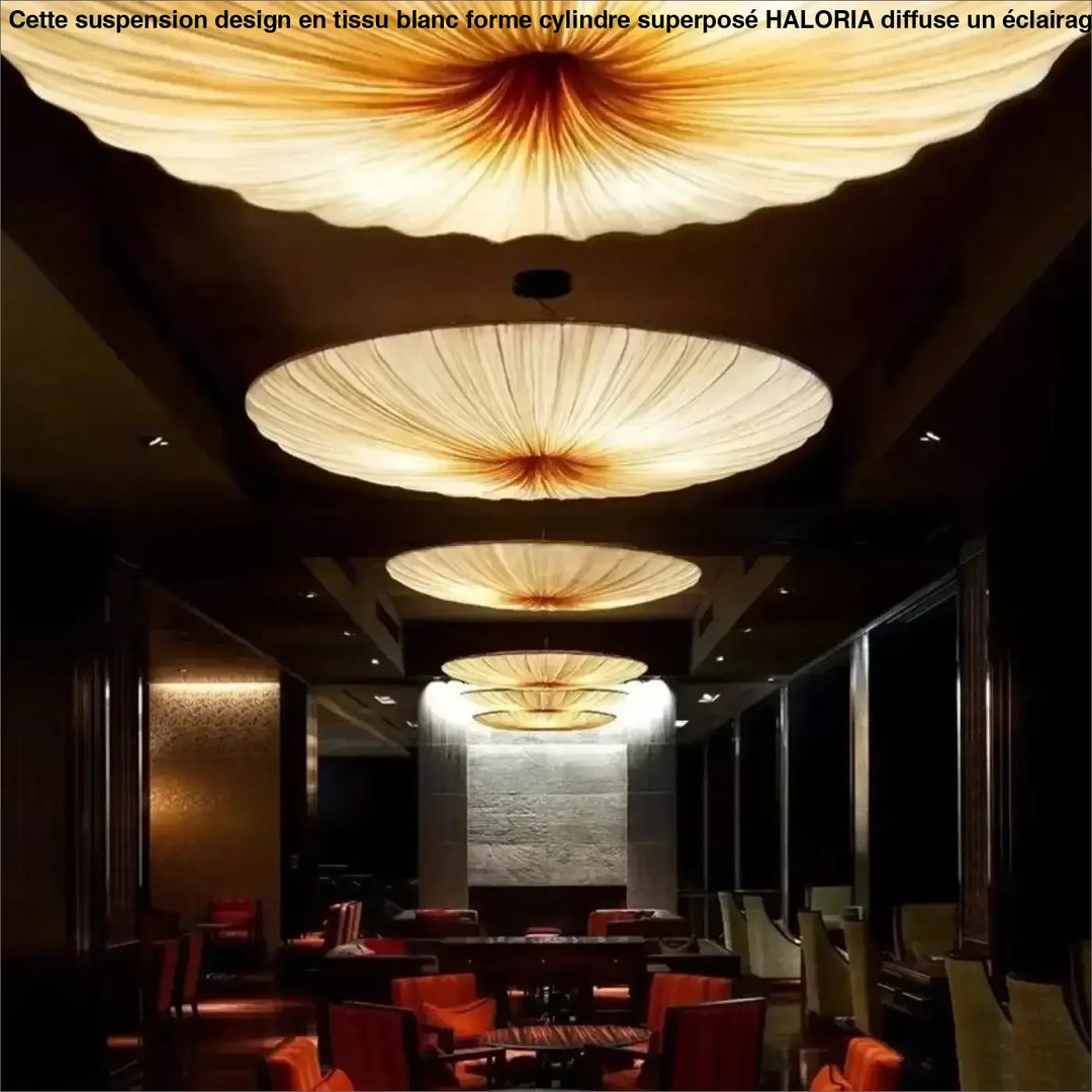 Suspension Design Disque Géant En Tissu Beige Lumineux Élégant