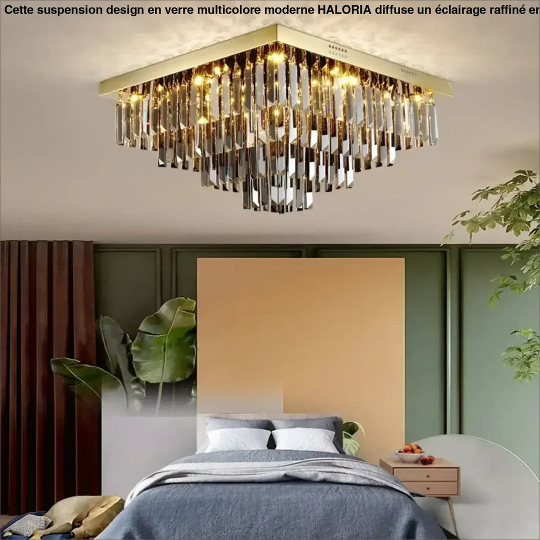 Plafonnier Cristal Carré Design Moderne Doré Étincelant Chic
