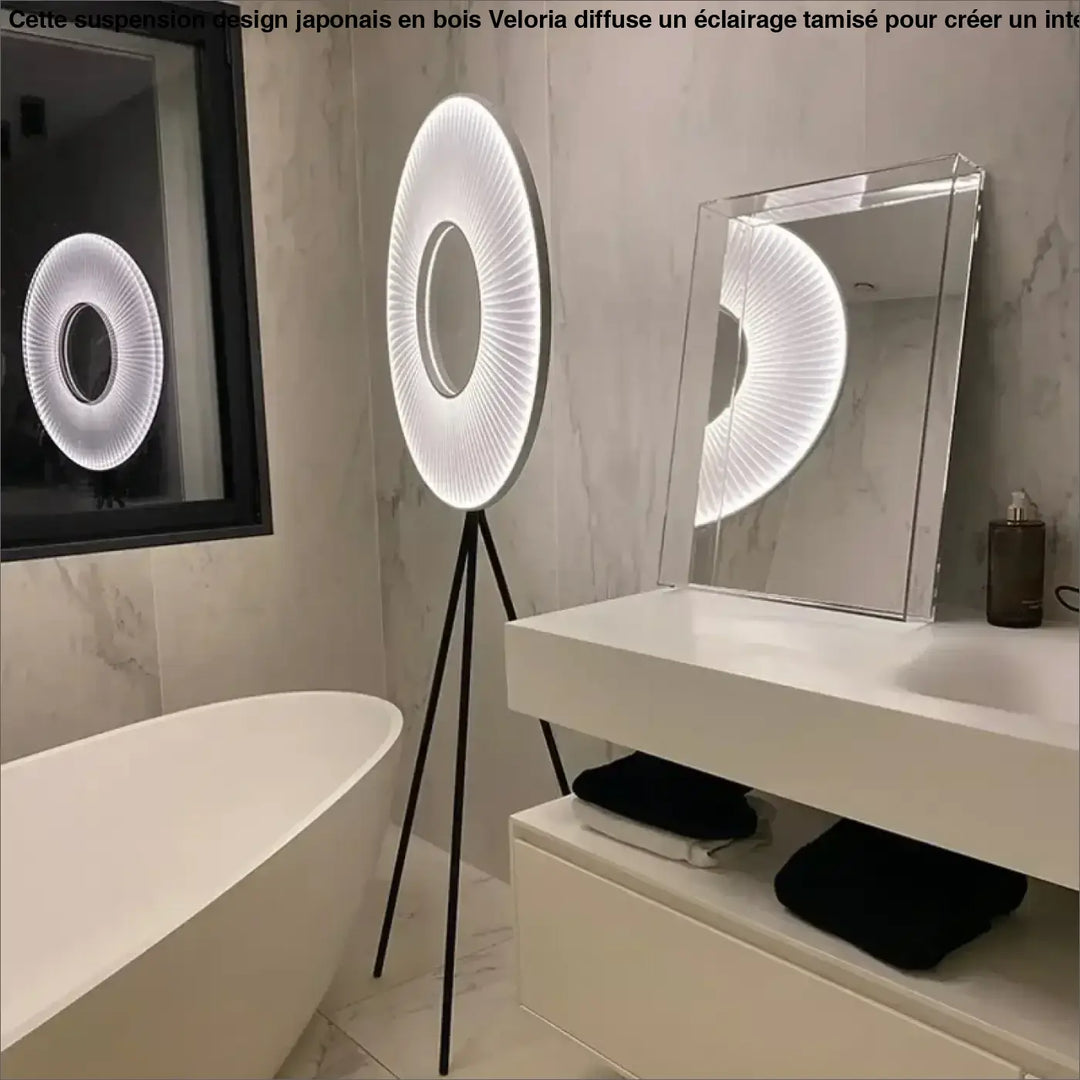 Lampadaire design circulaire sur trépied lumineux moderne