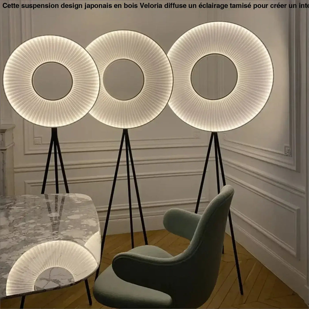 Lampadaire design circulaire sur trépied lumineux moderne