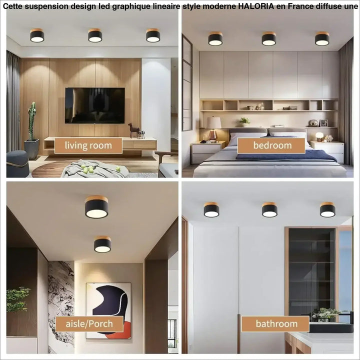 Luminaire plafonnier noir et bois design moderne au style épuré