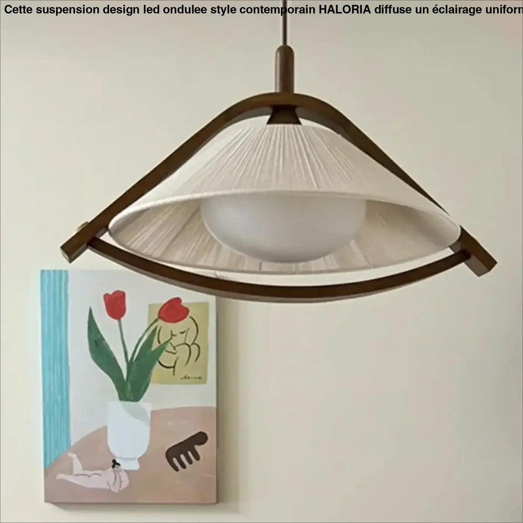 Suspension luminaire en bois et tissu design vintage authentique