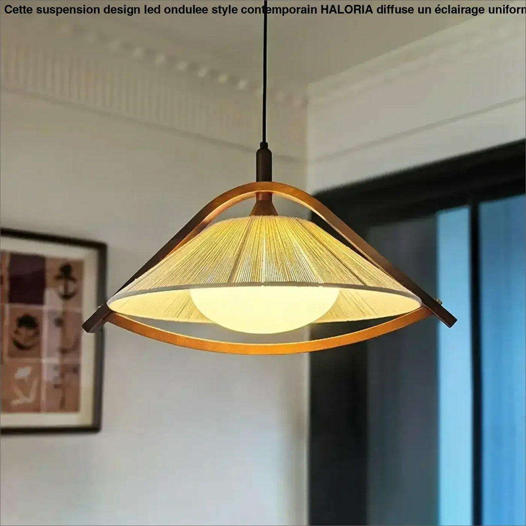 Suspension luminaire en bois et tissu design vintage authentique