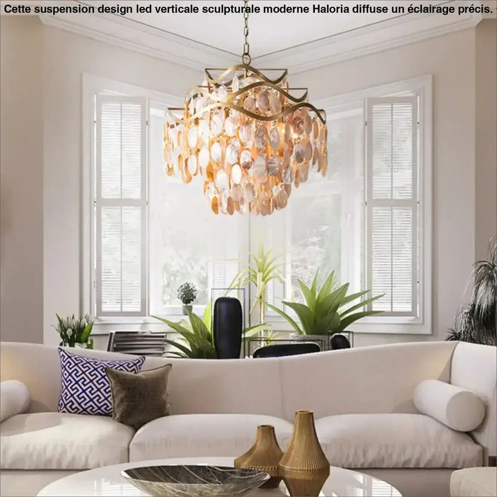 Suspension luminaire en coque naturelle finition dorée