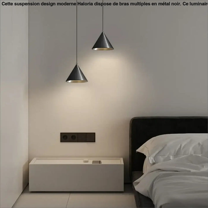 Suspension luminaire conique métal gris intérieur doré design