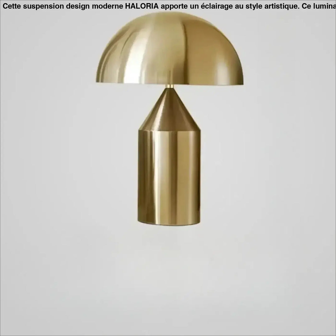 Lampe de table en laiton forme champignon avec finition polie et base géométrique idéale pour chambre à coucher
