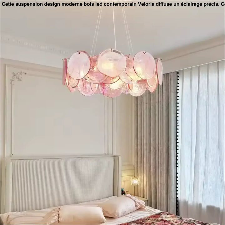 Suspension artistique en verre vert et rose élégant