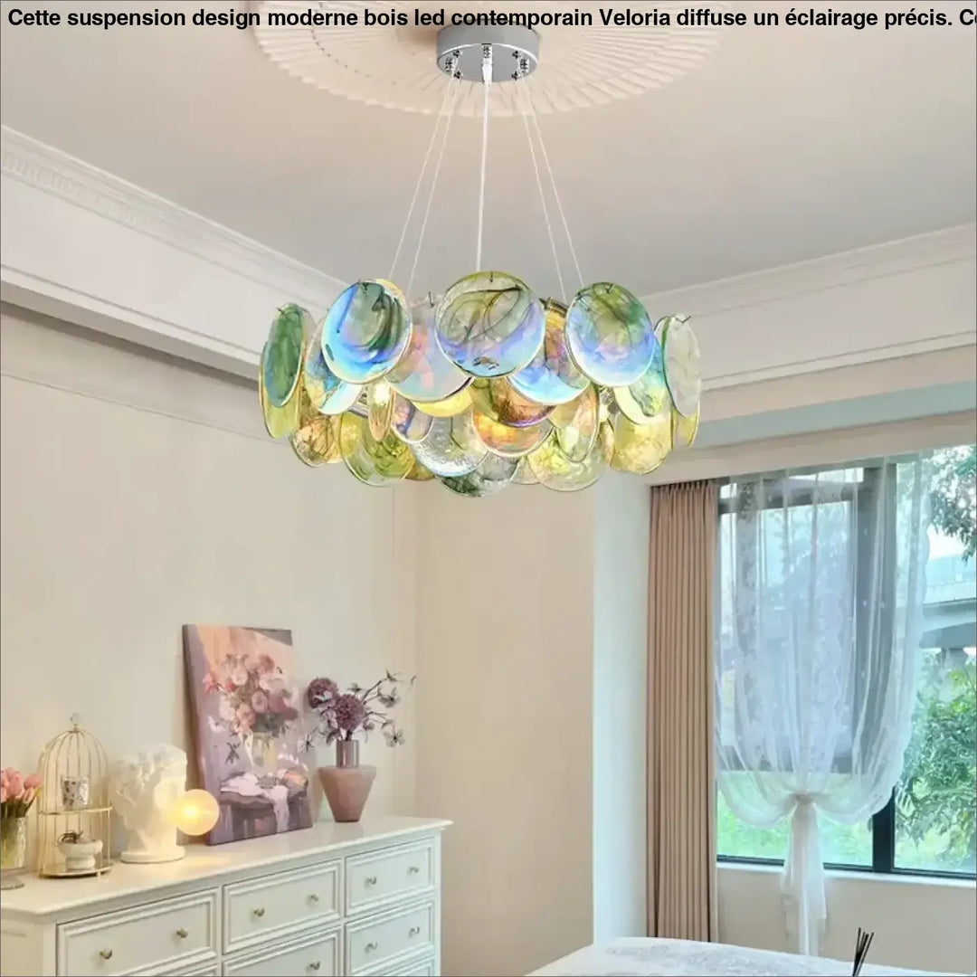 Suspension artistique en verre vert et rose élégant