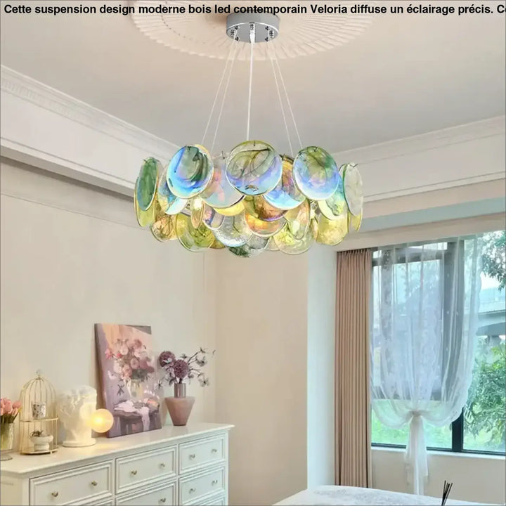 Suspension artistique en verre vert et rose élégant