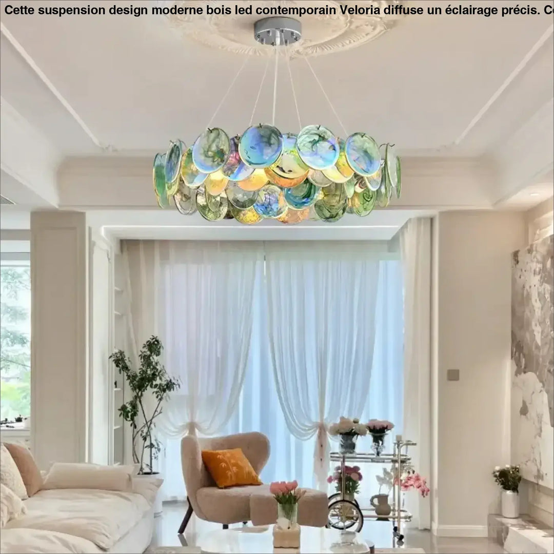 Suspension artistique en verre vert et rose élégant
