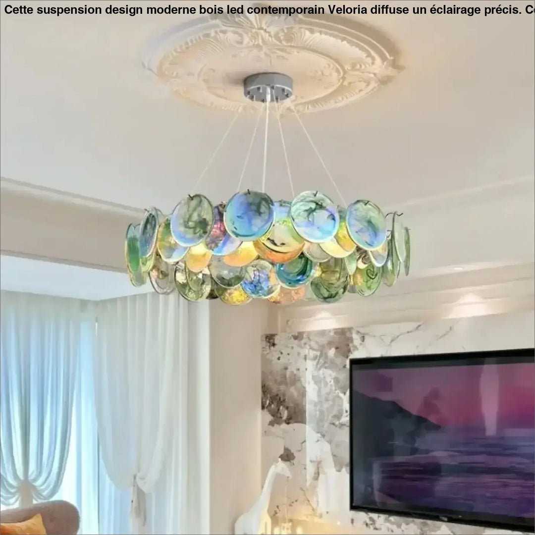 Suspension artistique en verre vert et rose élégant