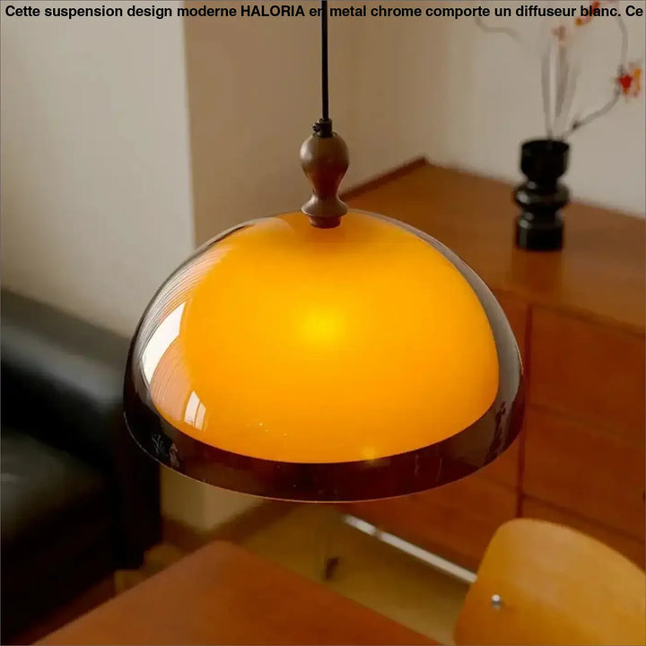 Suspension Dôme Rétro Orange Et Bois Style Vintage Charme