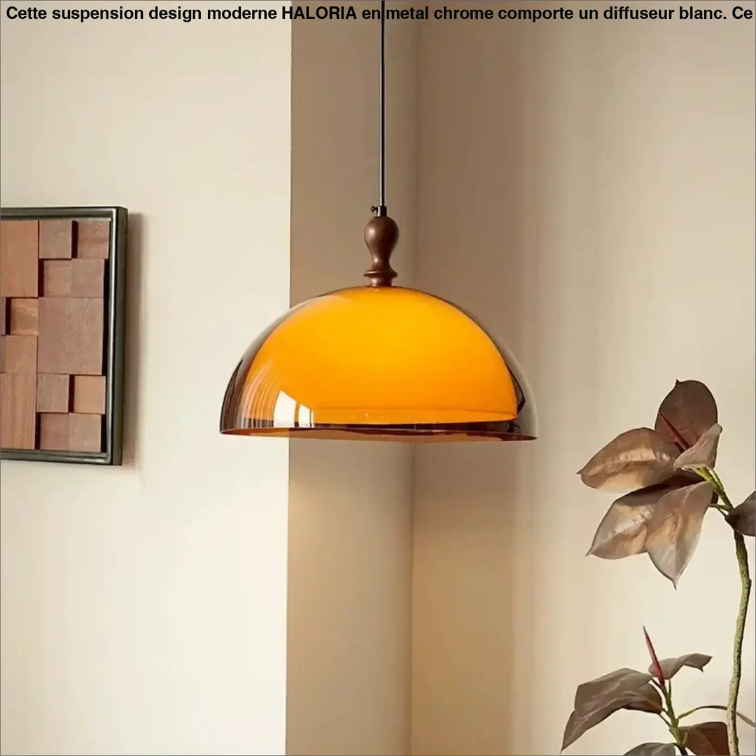Suspension Dôme Rétro Orange Et Bois Style Vintage Charme