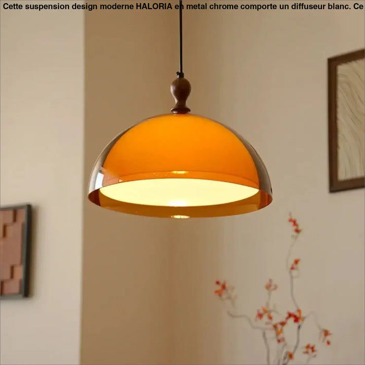 Suspension Dôme Rétro Orange Et Bois Style Vintage Charme