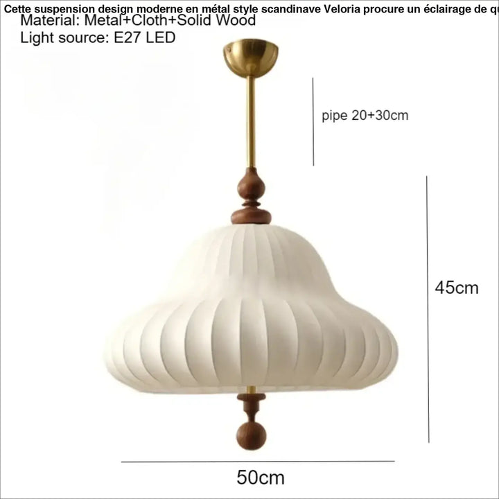 Suspension design en tissu et bois naturel blanc chic