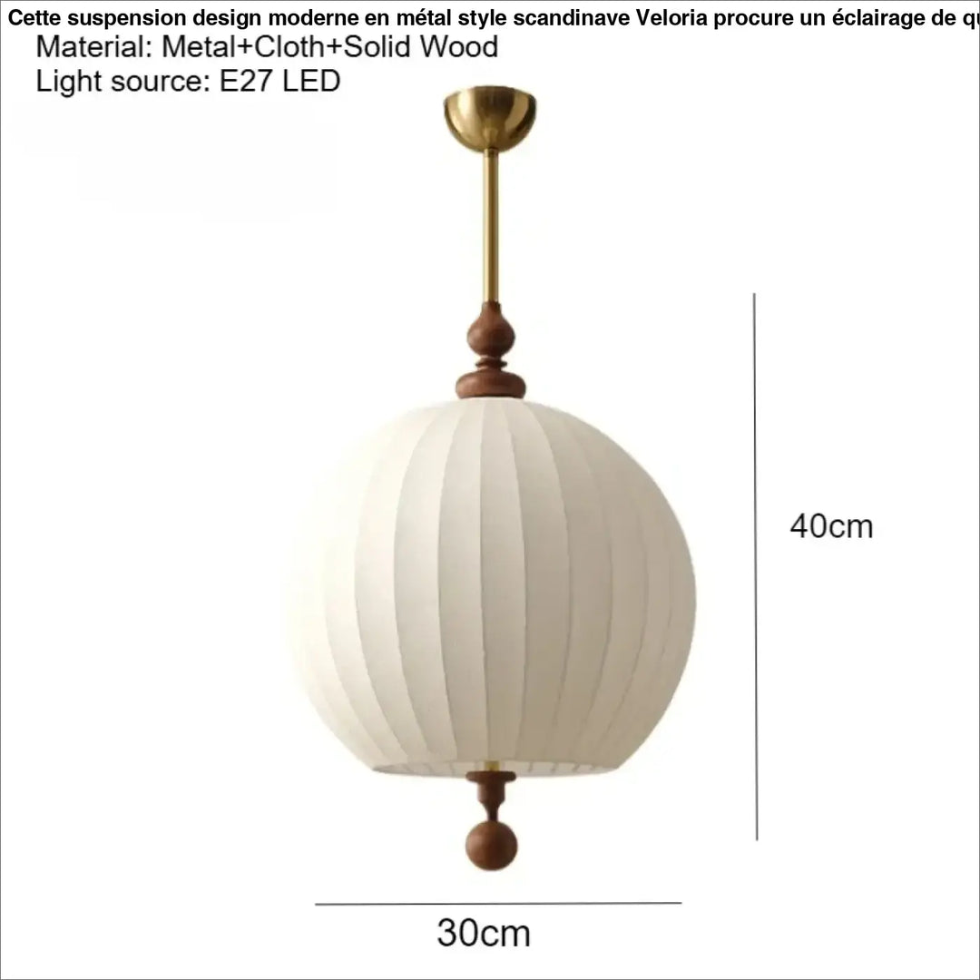 Suspension design en tissu et bois naturel blanc chic