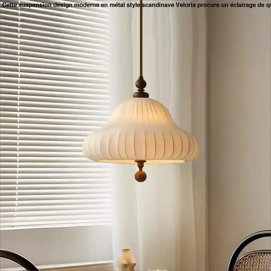 Suspension design en tissu et bois naturel blanc chic