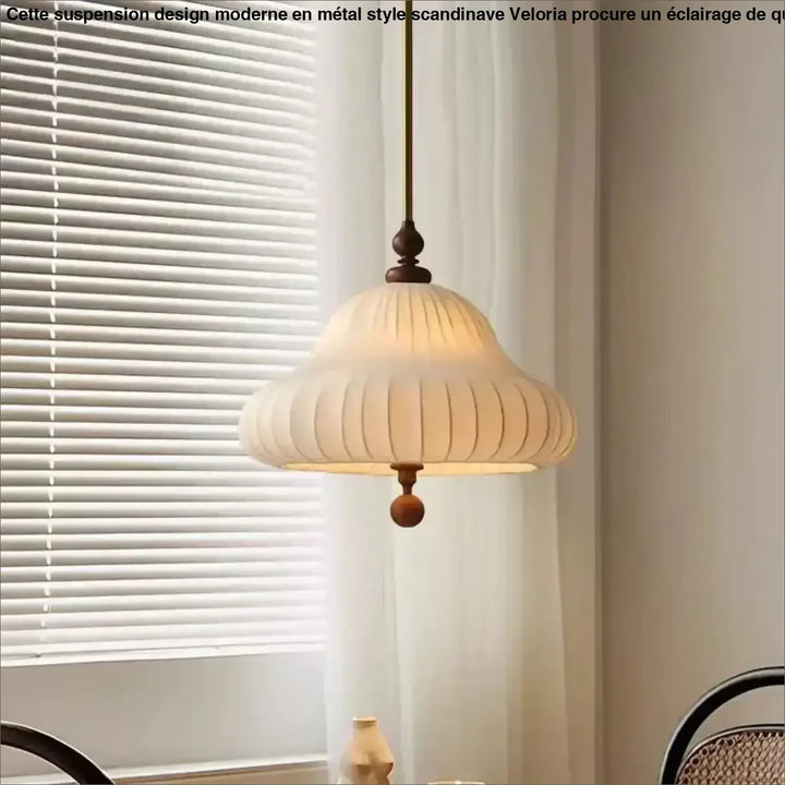 Suspension design en tissu et bois naturel blanc chic
