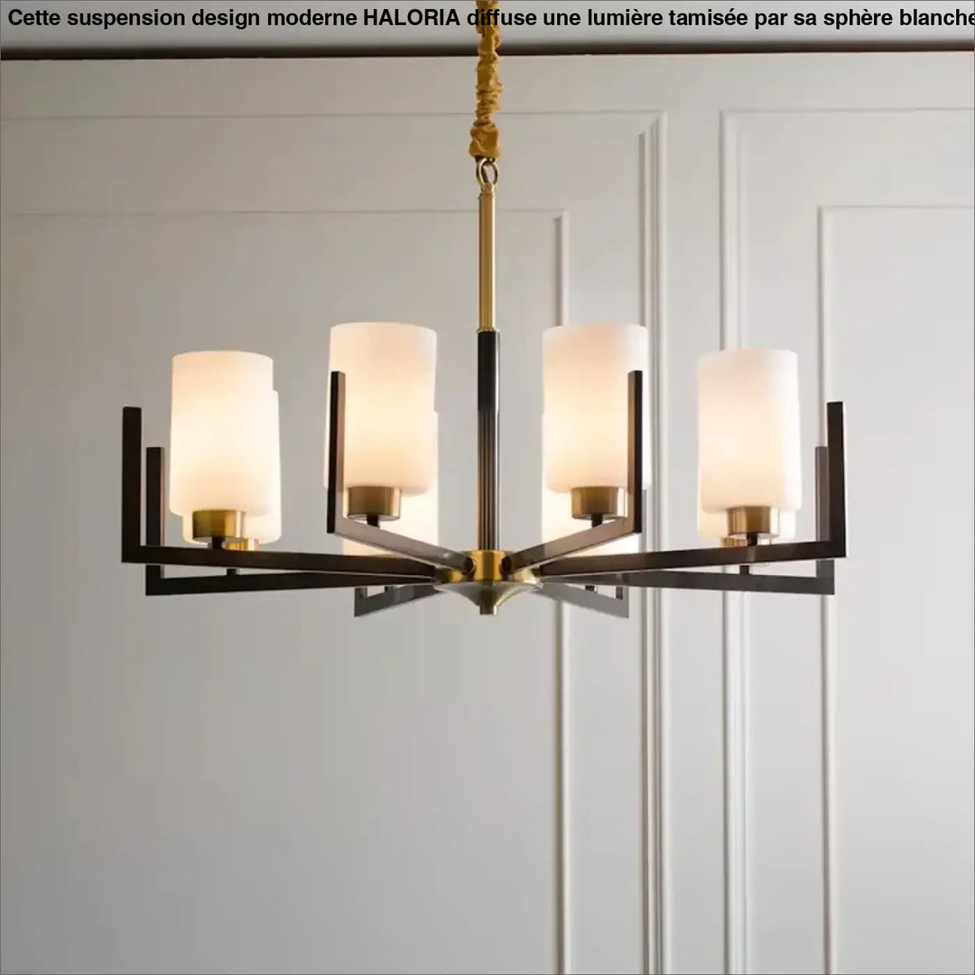 Suspension Lustre Contemporain Noir Doré Et Abat Jour Verre Chic