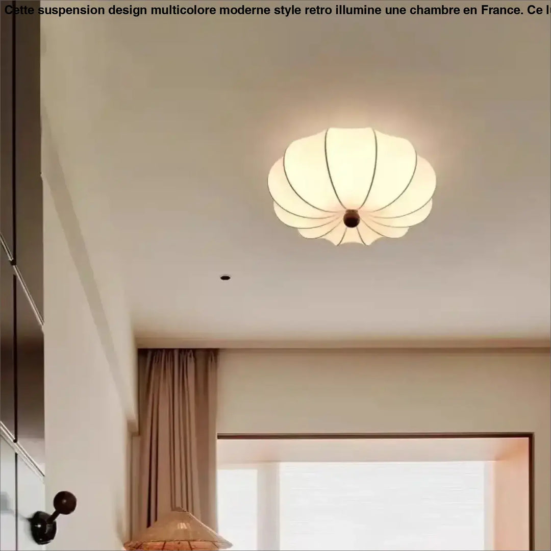 Plafonnier Moderne Design Tissu Blanc Forme Fleur Élégante