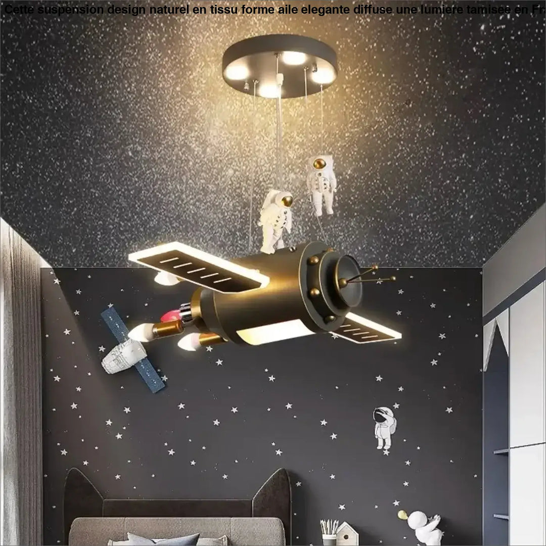 Suspension enfant fusée et astronautes design original noir