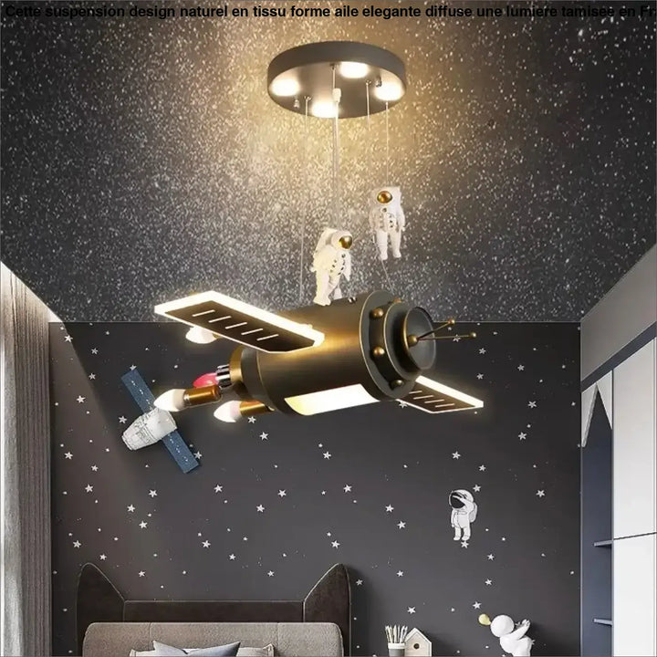 Suspension enfant fusée et astronautes design original noir