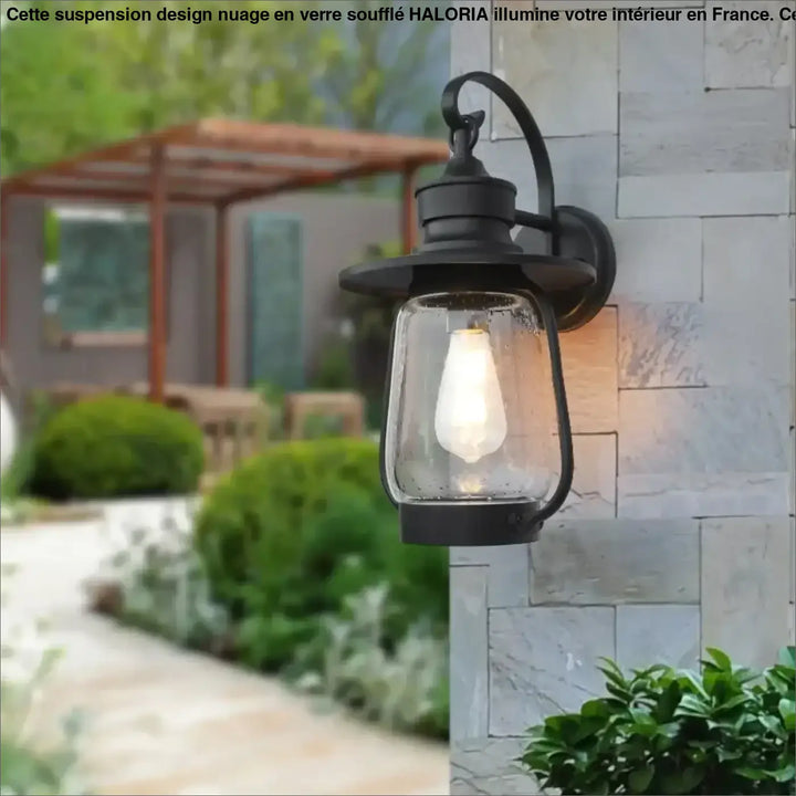 Luminaire Extérieure Métal Noir Et Verre Bullé Élégante