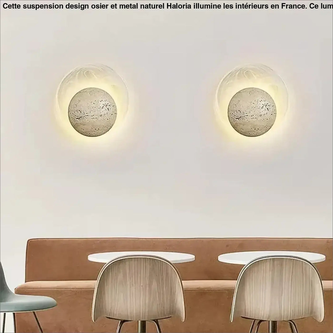 Applique murale design ronde en pierre avec éclairage led doux

