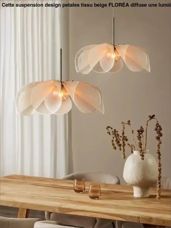 Suspension Design Pétales Tissu Beige Style Naturel Chic

