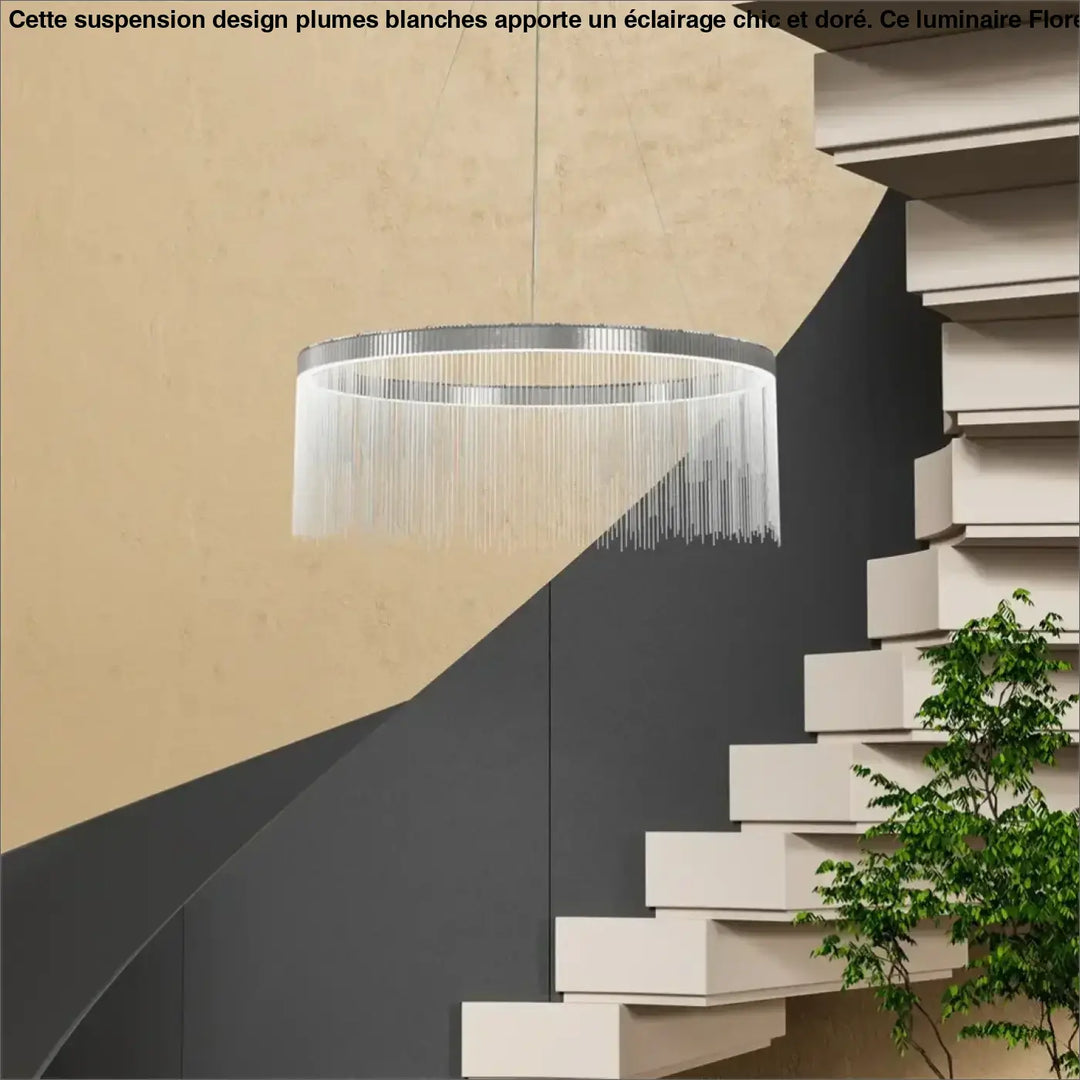 Suspension luminaire cercle avec chaînettes brillantes argentées