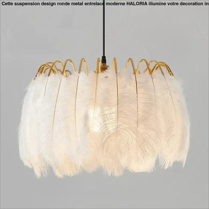 Suspension Design Plumes Blanches Élégante Doré Chic