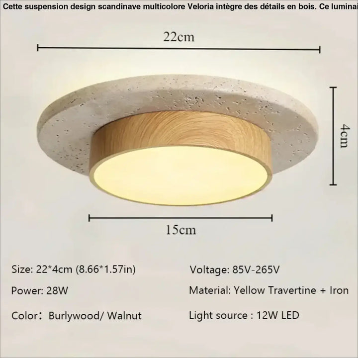 Plafonnier led moderne en bois de noyer et pierre